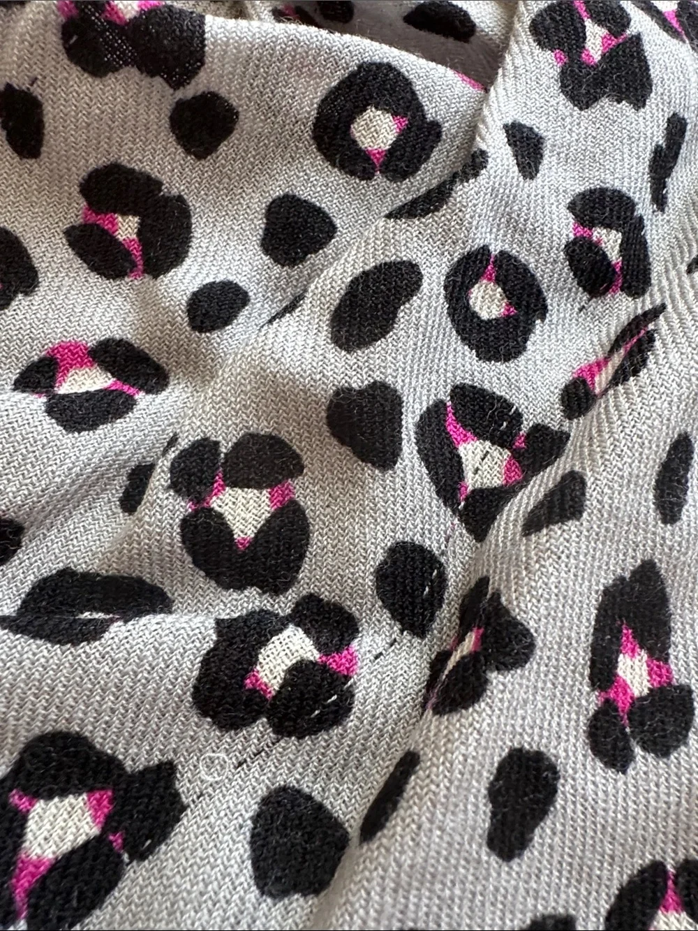 Women's Grey Leopard Print Scarf with Pink Spot Accents
